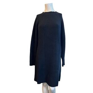 August Sky Large Black Heavy Ribbed Knit Sweater Dress